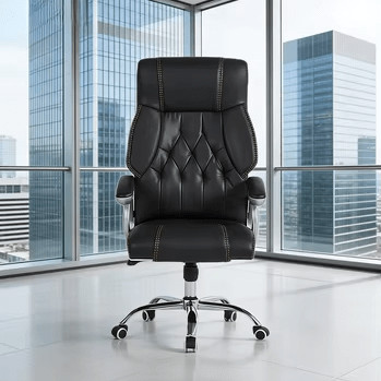 Luxury Comfort, Premium Finish, and Professional Seating Excellence Upgrade your workspace with this Executive Leather Office Chair, designed to deliver exceptional comfort, durability, and a sophisticated executive look. Upholstered in high-quality leather, this chair provides a smooth, luxurious feel while offering ergonomic support for long working hours. Ideal for offices, boardrooms, and home workspaces, it combines style, functionality, and performance to enhance productivity and office aesthetics. 🛋️ Premium Leather Upholstery High-quality leather finish offers a luxurious feel and a sleek professional appearance. 🧍 Ergonomic Back & Lumbar Support Supports proper posture and helps reduce back strain during extended use. 💺 High-Density Cushioned Seating Thick foam padding ensures long-lasting comfort and support. 🔄 Adjustable Height & Recline Function Customize your seating position for optimal comfort and flexibility. 🦾 Padded Armrests for Added Comfort Provides proper arm support and reduces shoulder fatigue. 🔁 360° Swivel Functionality Allows smooth rotation for easy multitasking and movement. 🛞 Smooth Rolling Casters Durable wheels ensure effortless mobility across different floor surfaces. 🛡️ Strong & Stable Base Heavy-duty construction guarantees safety, balance, and long-term durability. 🎨 Elegant Executive Design Stylish and modern look enhances office décor and professional presence. 🧼 Easy-to-Clean Surface Leather upholstery allows quick cleaning and maintains a polished finish. 🔧 Quick & Easy Assembly User-friendly setup ensures your chair is ready for use quickly. ✨ Enhances Comfort & Productivity Combines luxury and ergonomic design to support efficient and comfortable working hours.